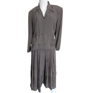 Vintage 2 Piece Linen Set Top Pants Women 6 Wide Leg Brown Sustainable Lagenlook